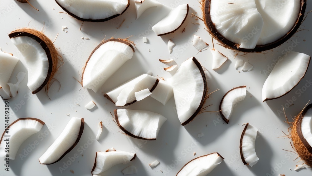 Dry coconut flakes separated on a white background. Dry coconut flakes separated on a white background.