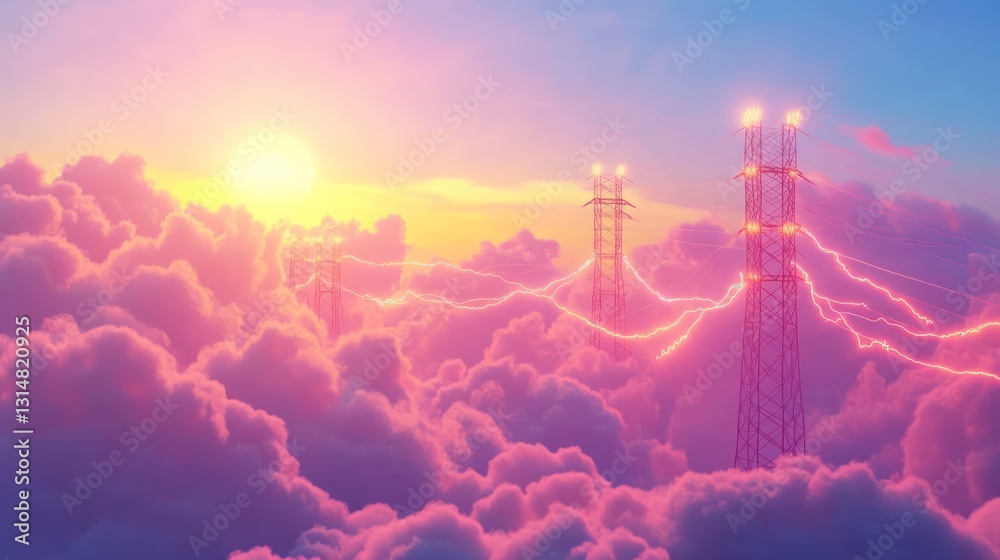 Fototapeta premium Pink Clouds Sunset Power Towers