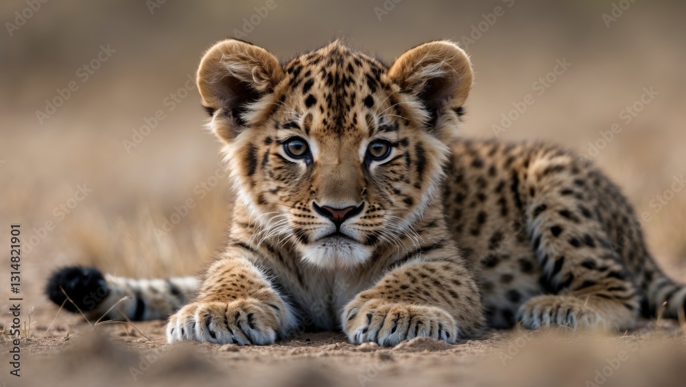 Fototapeta premium Lion cub is a member of the family Felidae and one of the big cats in the genus Panthera. Some males can weigh over 250 kg (550 lb), making it the second-largest living cat after the tiger.