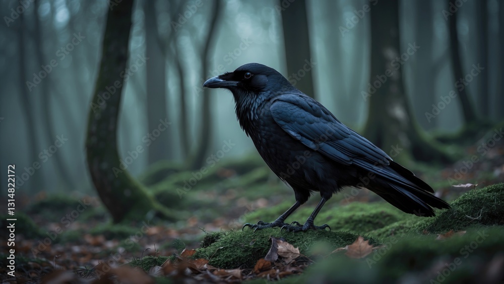 Crow in a wooded area Crow in a wooded area