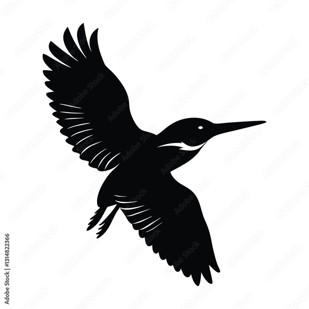 Fototapeta premium Kingfisher Diving Toward Water with Pointed Beak Silhouette