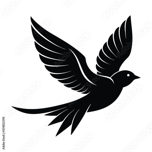 Lark Soaring High with Upward Tilted Wings Silhouette