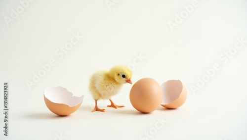 Adorable chicken alongside eggs