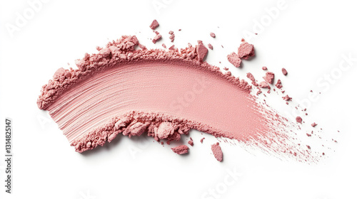 A swatch of pink blush powder, showing texture and pigment on a white background. Ideal for beauty product photography, makeup swatches and cosmetic ingredient visuals.