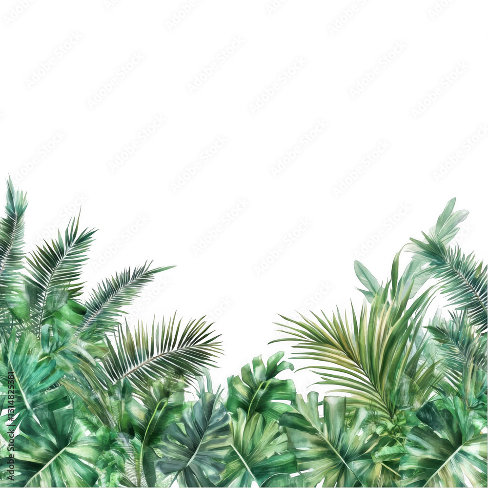 Lush Tropical Foliage Background with Exotic Green Leaves Lush Tropical Foliage Background with Exotic Green Leaves