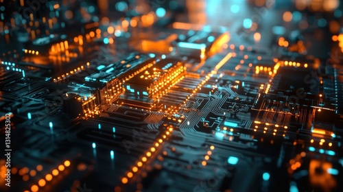 Abstract Circuit Board: A Glowing Symphony of Technology