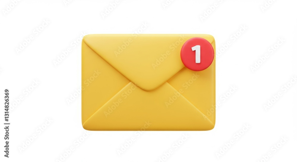 One new message notification. Yellow envelope icon with a red notification. One new message notification. Yellow envelope icon with a red notification.