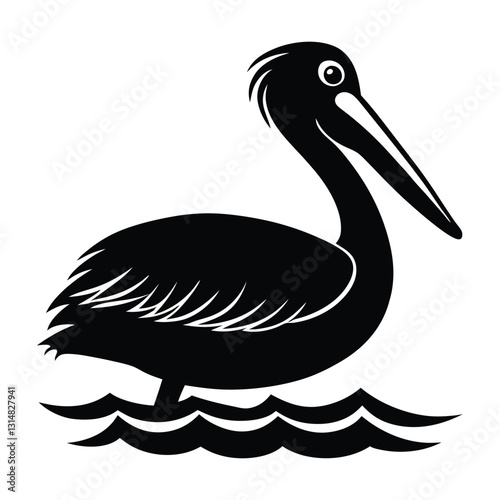 Pelican Floating on Water with Open Beak Silhouette