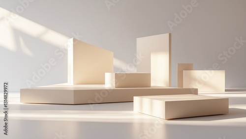 Wallpaper Mural Luxury beige soft bright abstract geometric forms on a table platform with empty space and soft light beams - advertisement mock-up for products and backgrounds for presentations and editing on a w... Torontodigital.ca
