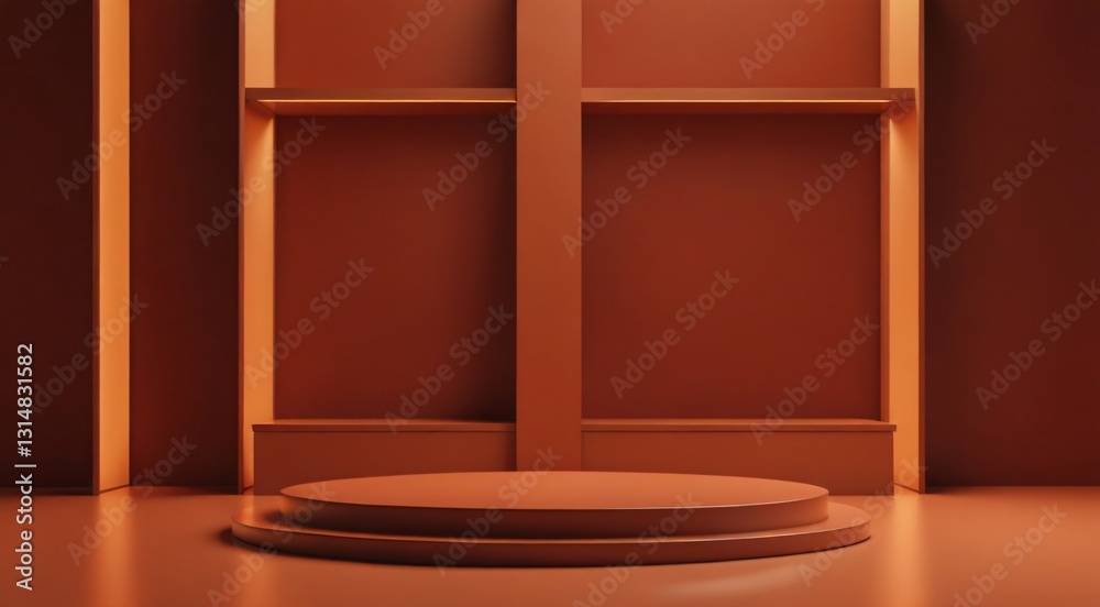 Fototapeta premium Empty Brown Product Display Podium with Shelf Background