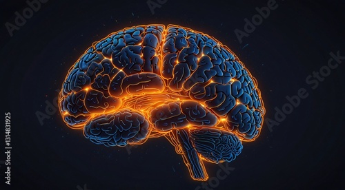 Minimalist line art of a human brain with AI circuits, using clean, thin strokes and no fill, replacing human neurons by ai circuits. Use Flame Orange
