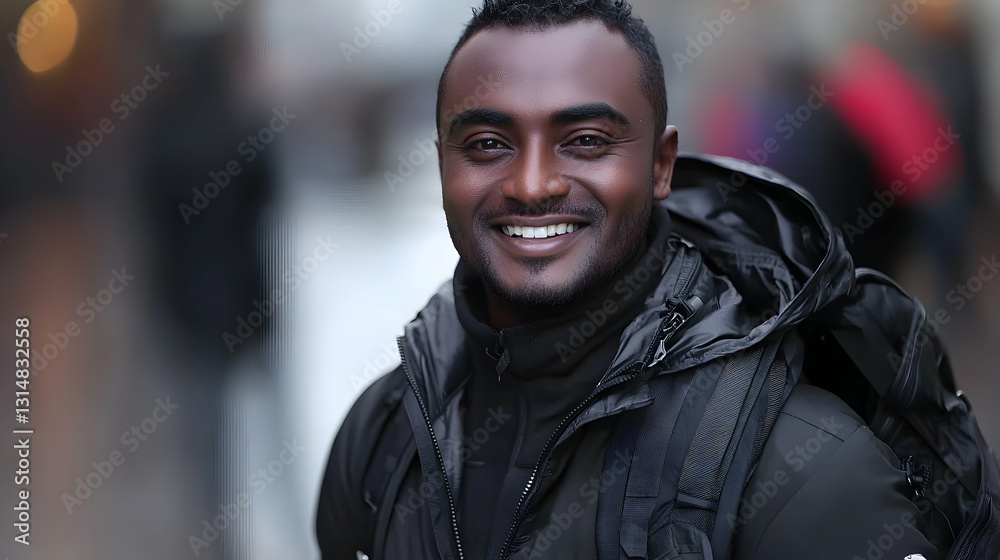 A smiling man posing for a portrait in the city A smiling man posing for a portrait in the city