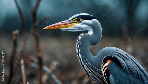 Close-up portrait of a striated heron or green-backed heron in a hunting field. photo