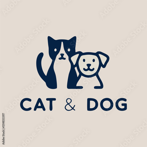 Modern cat and dog logo for pet rescue, clinic, and adoption services. Minimalist vector illustration for branding and merchandise.  
