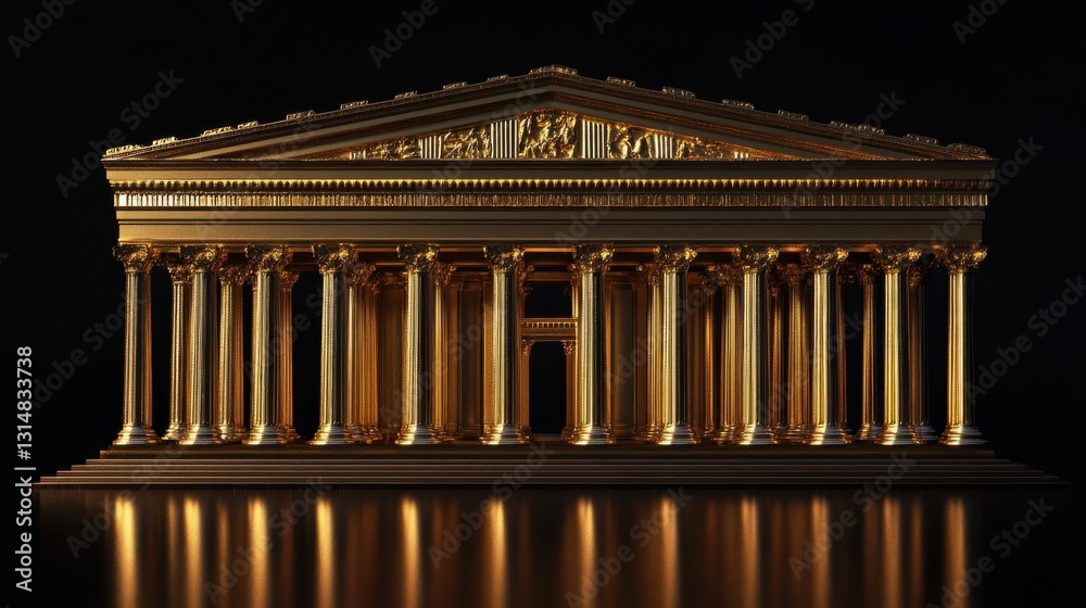 Obraz premium A golden classical building with many columns under a dark background