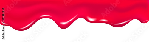 Strawberry, cherry dripping sweet jam red background.