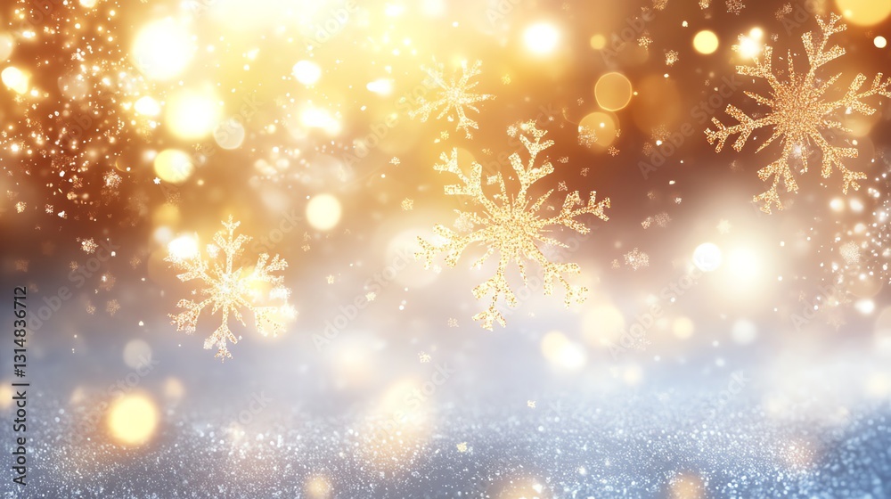Golden Snowflakes Falling with Glittering Lights Winter Holiday Background Golden Snowflakes Falling with Glittering Lights Winter Holiday Background