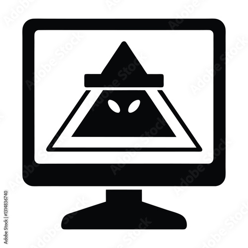 Spyware Detection Warning on a Monitor Flat Vector Silhouette