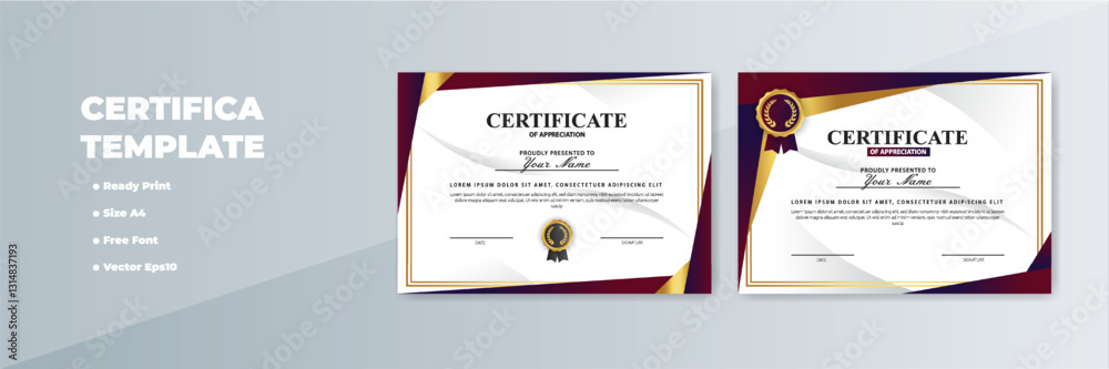 Obraz premium Elegant certificate templates; A4, ready print, gold accents, grey background