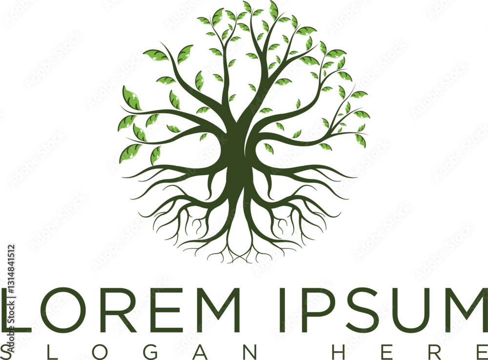 Obraz premium Minimalist dark green tree logo symbolizing growth, sustainability and nature. Modern vector design with clean lines, suitable for eco-friendly businesses, agriculture, conservation organizations.