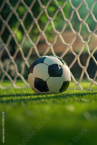 Soccer ball on grass lawn. Outdoor activity.