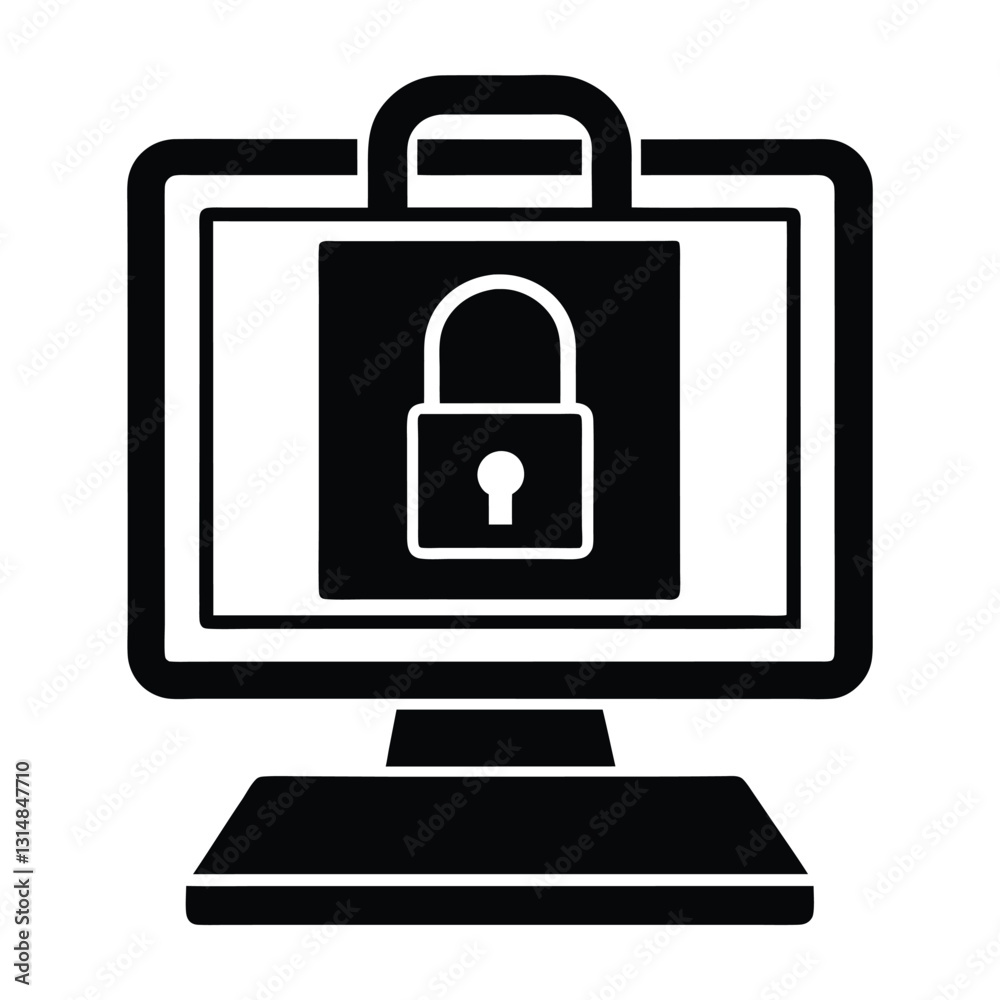 Computer with a Padlock Icon Silhouette in Flat Vector for Digital Security Computer with a Padlock Icon Silhouette in Flat Vector for Digital Security