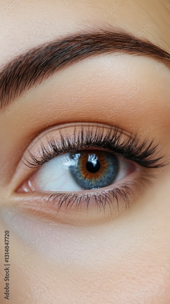 Obraz premium Close-up of a Woman's Eye with Long Eyelashes