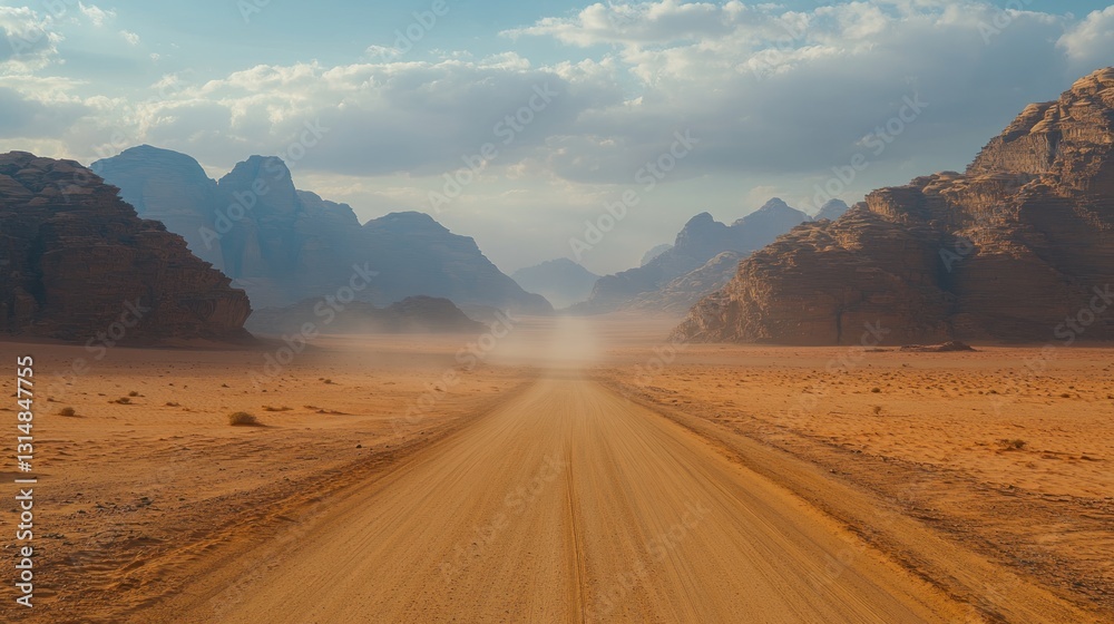 Fototapeta premium Wadi Rum Desert Road: Journey Through Jordanian Landscape