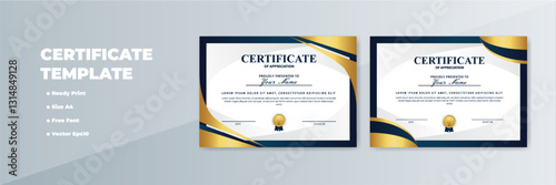 Elegant Gold-Blue Certificate Templates