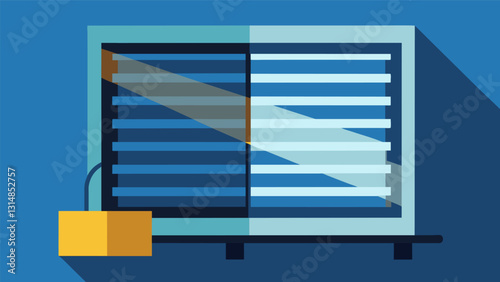 The blinds automatically close in the afternoon to prevent glare on the TV screen.. Vector illustration