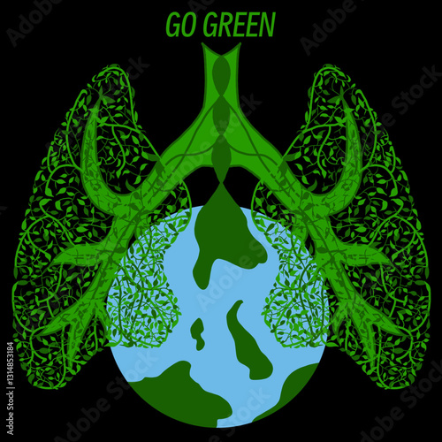World's Lungs. Earth with leaves and tree forms lungs. trees lift the planet earth and the leaves that form the lungs. Suitable to place on theme Go Green and Earth Day.