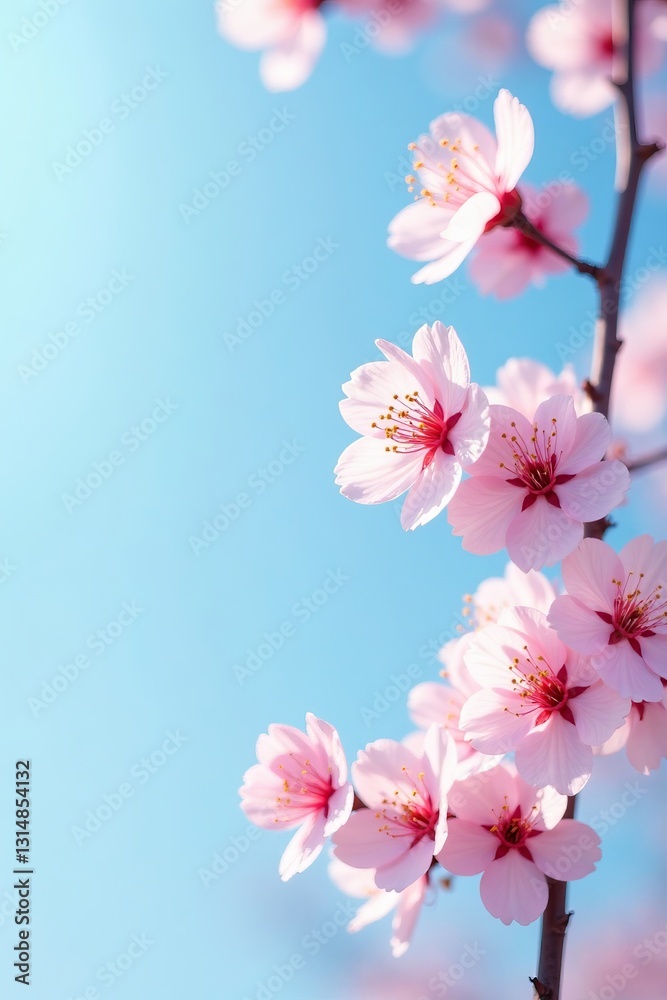 Delicate pastel pink and white cherry blossoms against blue sky, cherry blossoms, soft, delicate Delicate pastel pink and white cherry blossoms against blue sky, cherry blossoms, soft, delicate