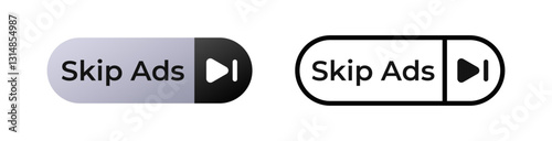 Two skip ads button icons with arrow play symbols, designed in distinct styles for user interface use.