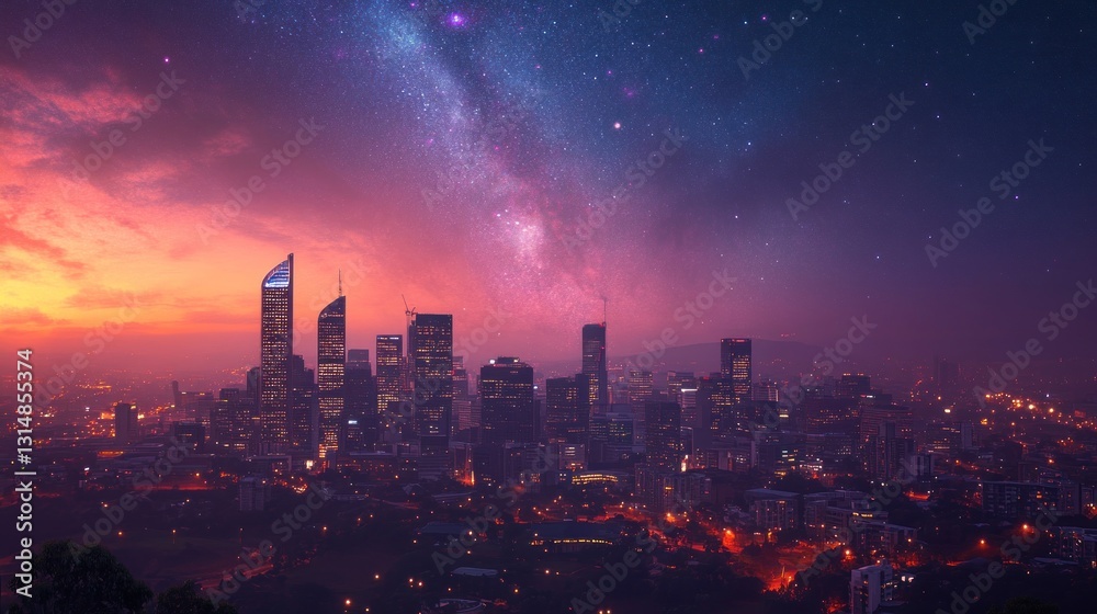 Fototapeta premium Night Cityscape Under Starry Sky: Brisbane's Twilight Majesty