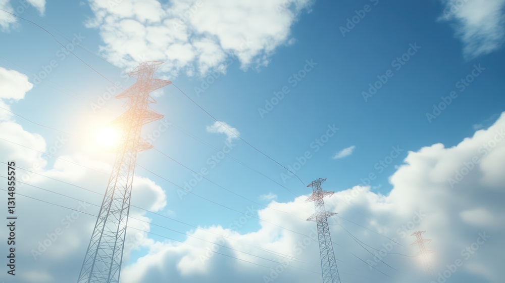Power lines against a bright sky