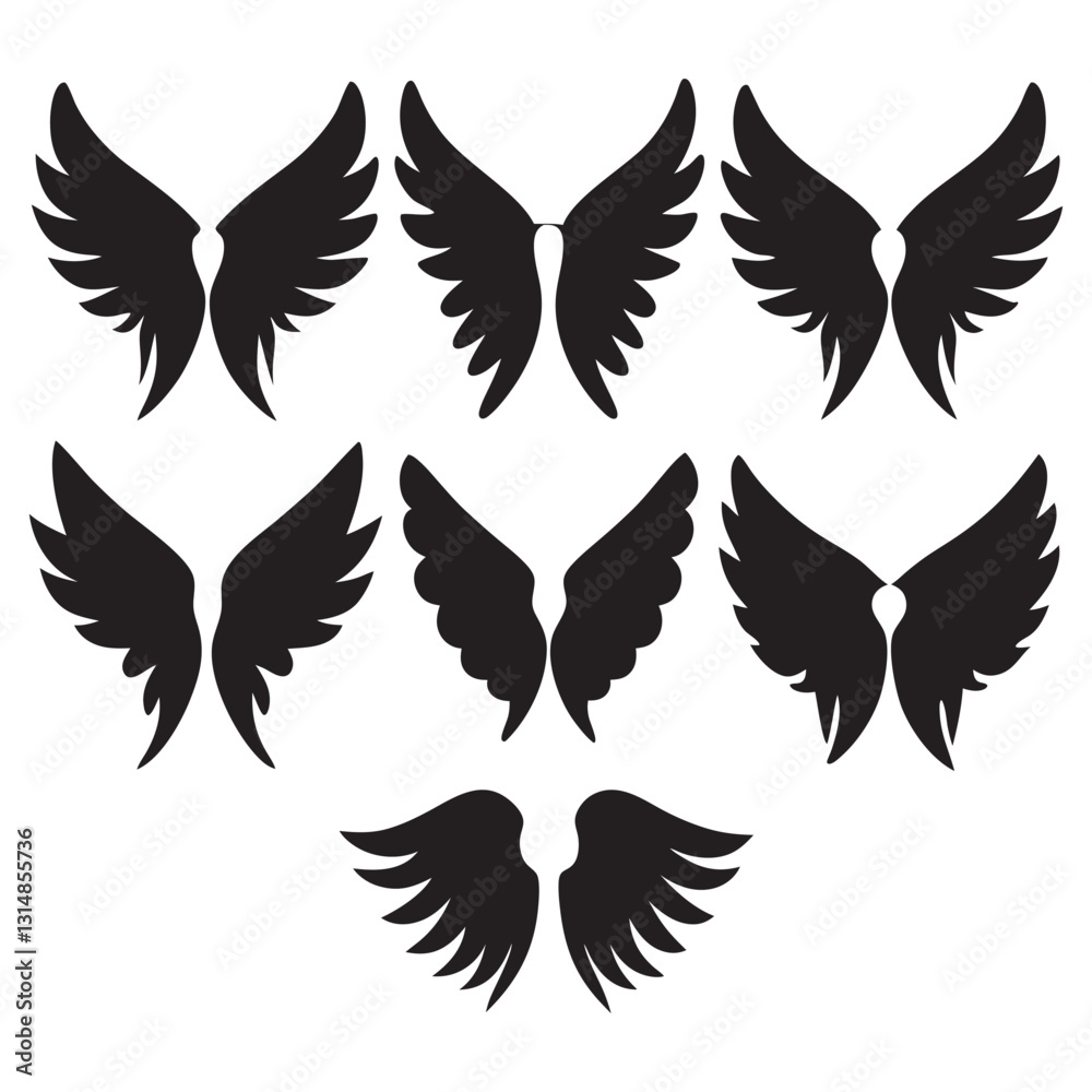 Fototapeta premium Angel wings silhouettes set large pack of vector 