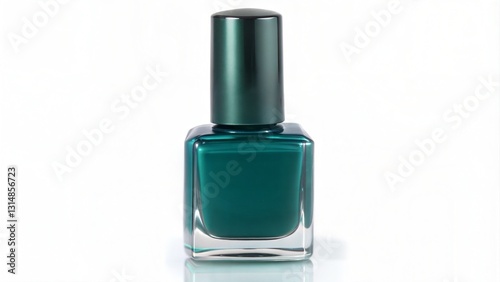 Emerald green nail polish bottle, dark teal lacquer, beauty product mockup