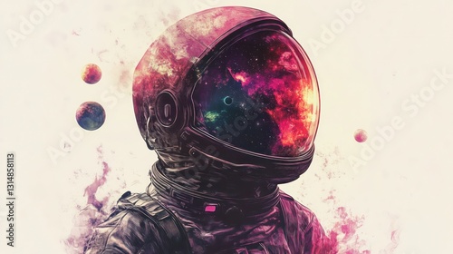 Astronaut Helmet Nebula Cosmic Space Exploration Surreal Digital Art photo