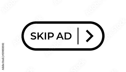 Icon showing skip ad button and forward arrow, indicating skipping advertisements with a click.