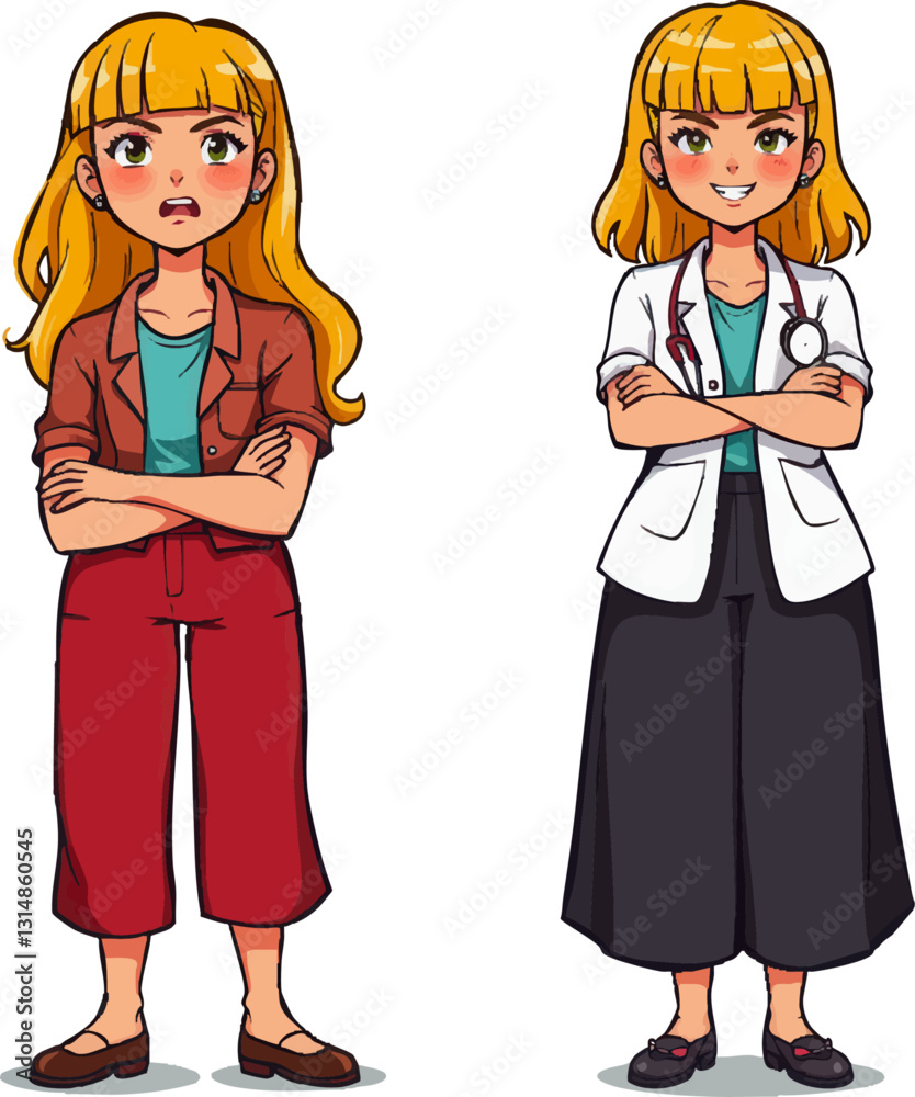 two women in different poses, one with her arms crossed and the other with her arms crossed two women in different poses, one with her arms crossed and the other with her arms crossed