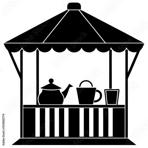 small-roadside-tea-stall silhouette vector illustration 