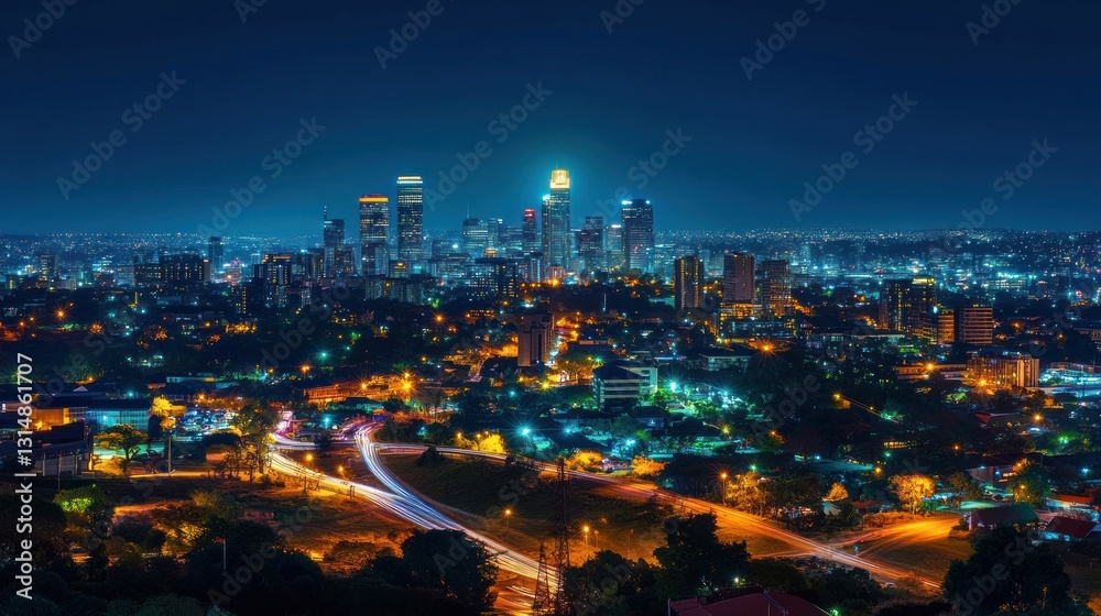 Fototapeta premium Johannesburg Night Lights: A Dazzling Urban Panorama