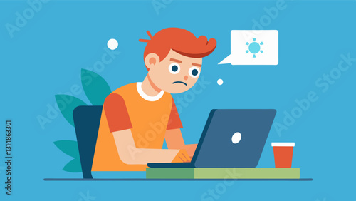 With an air of determination a student works through a debugging exercise determined not to give up until they find the solution.. Vector illustration