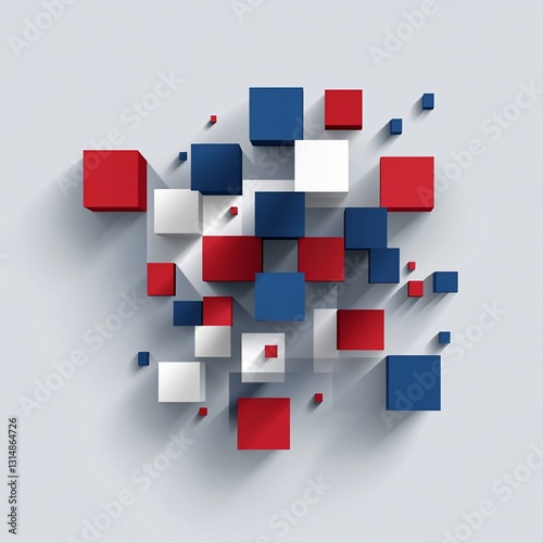 Abstract geometric cubes, overlapping, light gray background, potential use as graphic design element