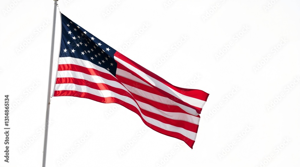Fototapeta premium American flag waves elegantly against a stark white backdrop