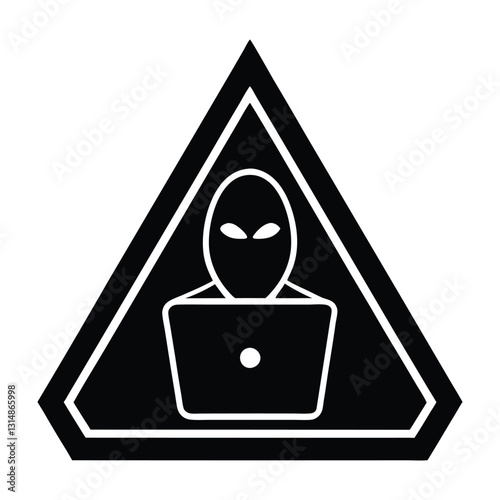 Hacking Attempt Warning on a Screen Flat Vector Silhouette