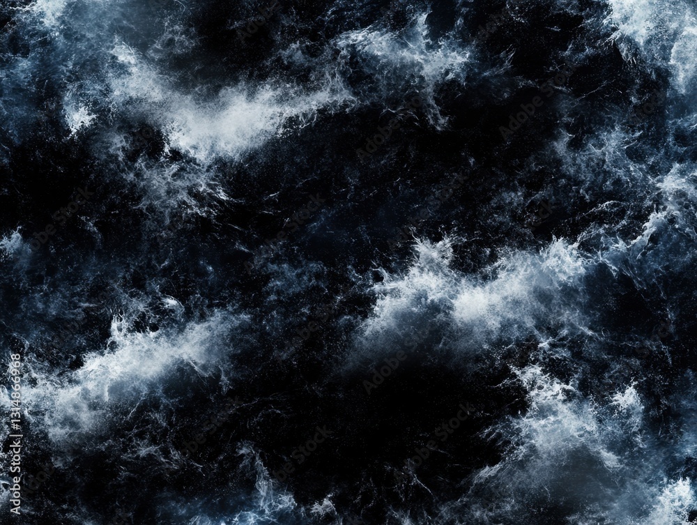 Fototapeta premium Abstract dark ocean surface with white foam and splashes creating a dramatic and moody background texture for creative projects