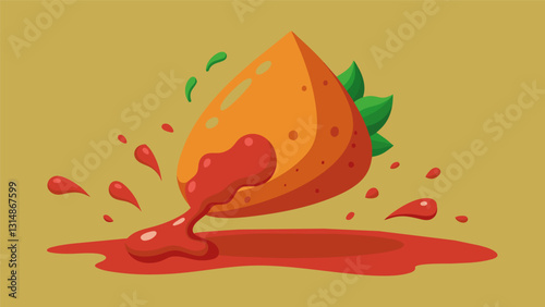 The unmistakable red hue of a generous dash of y sauce adorning a coxinha catches the eye of a passing customer leading them to stop and try the zesty snack.. Vector illustration