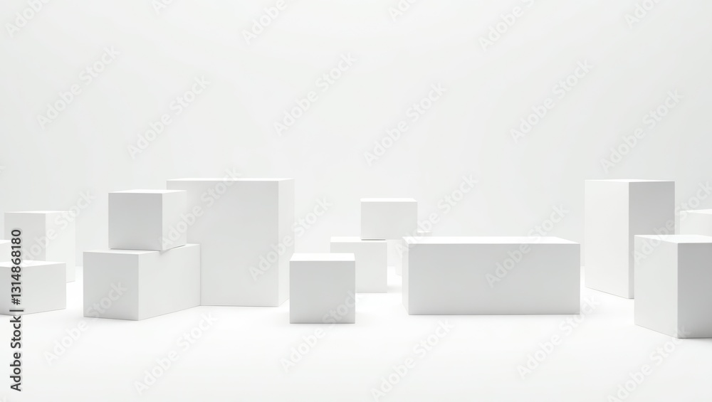 Abstract White Geometric Cubes Arranged on Minimalist Clean Background for Modern Design Concepts Abstract White Geometric Cubes Arranged on Minimalist Clean Background for Modern Design Concepts