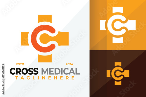 Letter C Cross Medical Symbol Logo Icon Vector Design Illustration
